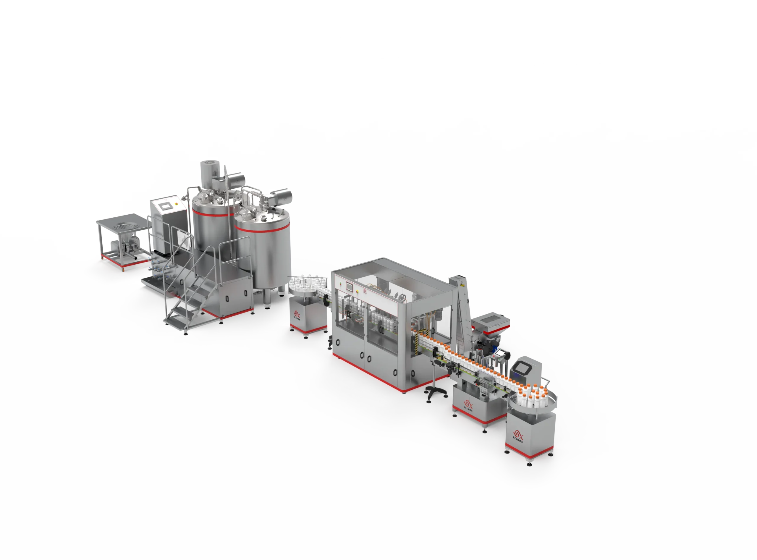 Liquid fertilizer and pesticide production line with preparation tank, SS316L piping, liquid filling machine and automatic labeling system