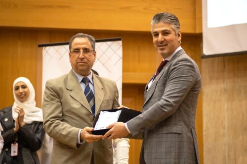 Dr. Muhlab Dawood, Dean of the Faculty of Mechanical Engineering at Damascus University, with Baraa Orabi, Chief Executive Officer of Scinox